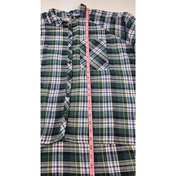 UO Brendan Green Drapey Flannel Christmas Button up shirt slub oversized S plaid - Picture 9 of 9